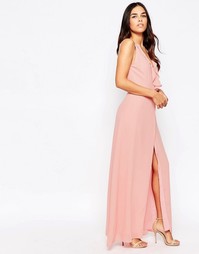 Платье макси с оборкой и разрезом спереди Jarlo - Розовый