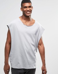 Серая oversize-футболка с заниженными проймами ASOS