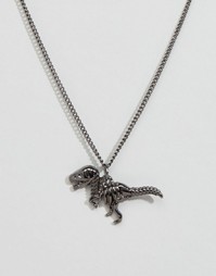 Серебристое ожерелье со скелетом тираннозавра рекса Reclaimed Vintage