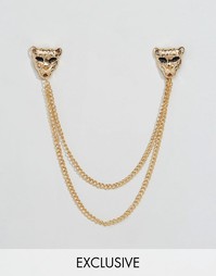 Золотистая цепочка для воротника с головами леопарда Reclaimed Vintage