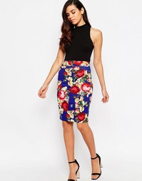 Облегающая юбка с цветочным принтом Vesper Vanessa - Кобальтовый