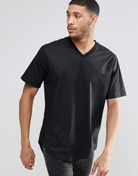 Футболка с V-образным вырезом в рубчик ASOS Black - Черный