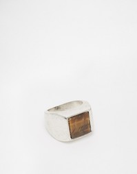 Кольцо с камнем тигровый глаз ASOS - Шлифованный серебряный