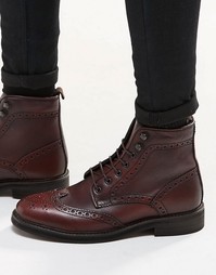 Бордовые кожаные ботинки‑броги ASOS - Burgundy