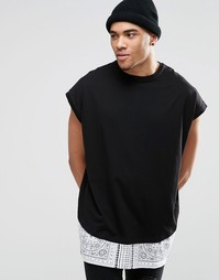 Рваная oversize-футболка с принтом и вставкой на кромке ASOS - Черный
