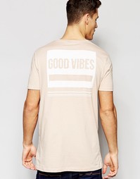 Длинная розовая футболка с принтом Good Vibes на спине ASOS