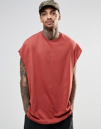 Красно-бурая oversize-футболка без рукавов с заниженной проймой ASOS