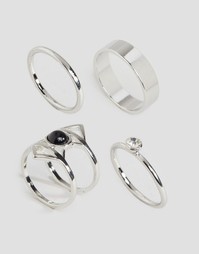 Limited Edition Triangle Band Pack of 4 Ring Pack - Серебряный Asos