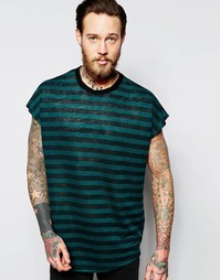 Полосатая оversize-футболка без рукавов в льняном стиле ASOS - Зеленый