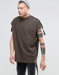 Oversize-футболка без рукавов из плотного трикотажа с отделкой лентой Asos