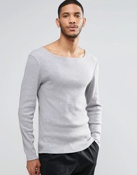 Серый эластичный лонгслив в рубчик ASOS - Серый