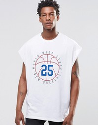 Oversize-футболка с принтом и необработанными краями ASOS - Белый