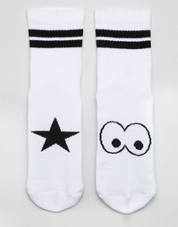 Набор из 2 пар спортивных носков с глазами и звездами ASOS - Белый