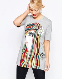 Футболка с большеглазой девушкой Love Moschino - Серый