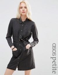 Черное выбеленное джинсовое платье‑рубашка ASOS PETITE