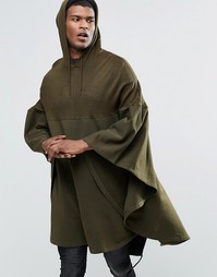 Пончо с капюшоном цвета хаки ASOS - Зеленый