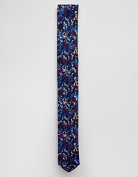 Узкий галстук с цветочным принтом ASOS - Темно-синий