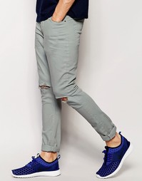 Светло-синие супероблегающие джинсы с рваными коленками ASOS