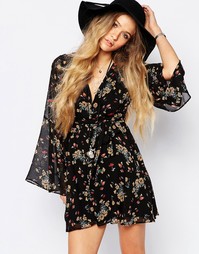 Черное шифоновое платье с принтом Free People Lilou - Черный