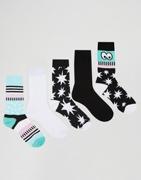 Комплект из 5 пар носков с мультяшными глазками ASOS - Мульти