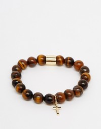 Браслет из бусин тигровый глаз с крестом Chained & Able - Коричневый