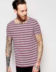 Бордовая футболка в полоску с вырезом лодочкой ASOS