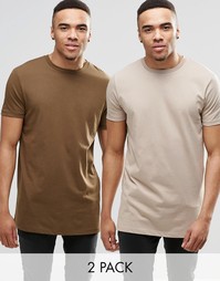 2 удлиненных футболки с круглым вырезом (хаки/песочная) ASOS - СКИДКА