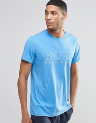 Голубая футболка классического кроя с логотипом Hugo Boss - Синий