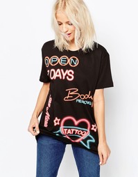 Футболка с неоновыми знаками Love Moschino - Черный