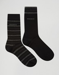 2 пары черных носков с полосками Hugo Boss - Черный