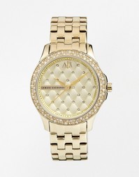 Золотые часы со стразами AX5216 Armani Exchange Lady Hampton - Золотой
