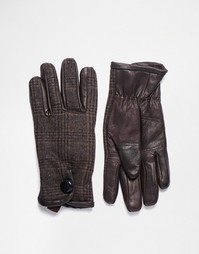 Кожаные перчатки с отделкой в клеточку Peter Werth - Коричневый