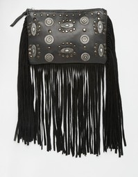 Кожаная сумка через плечо с отделкой в стиле вестерн ASOS - Черный