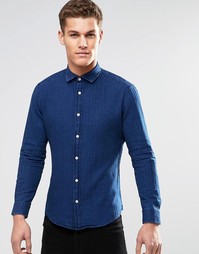 Рубашка зауженного кроя с длинными рукавами Esprit - Темный синий