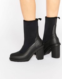 Черные резиновые сапоги на каблуке с эффектом носка Hunter Original