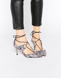 Остроносые туфли на каблуке со шнуровкой ASOS SILHOUETTE - Snake