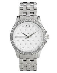 Серебристые часы со стразами Armani Exchange Lady Hampton - Серебряный