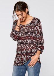 Футболка с длинным рукавом (бордовый с рисунком) Bonprix