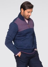 Пуловер Regular Fit с высоким воротом на молнии (темно-синий меланж) Bonprix