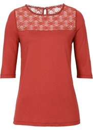 Футболка с кружевной отделкой (черный) Bonprix