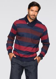 Свитшот Regular Fit с шалевым воротом (темно-синий/красный в полоску) Bonprix