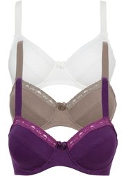 Бюстгальтер (3 шт.), чашка B (красная ягода + серо-коричневы) Bonprix