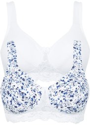 Бюстгальтер без косточек (2 шт.), чашка C (с рисунком + белый) Bonprix