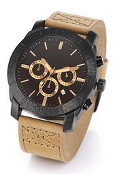 Мужские часы-хронограф на кожаном браслете (коричневый) Bonprix
