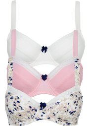 Бюстгальтер (3 шт.), чашка B (с принтом + розовый + цвет бел) Bonprix