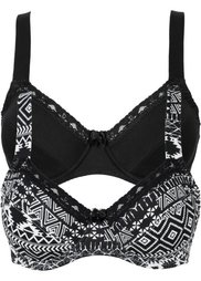 Бюстгальтер (2 шт.), чашка C (с принтом + черный) Bonprix