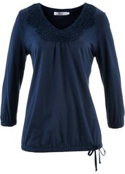 Футболка с эластичным поясом и рукавом 3/4 (черный) Bonprix