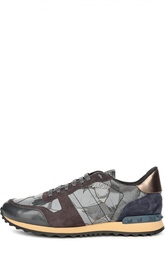 Кроссовки color block с кожаными вставками и принтом Valentino