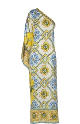 Асимметричное шелковое платье с ярким принтом Dolce &amp; Gabbana