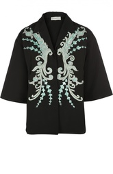 Приталенная блуза с укороченным рукавом, вышивкой и пайетками Dries Van Noten